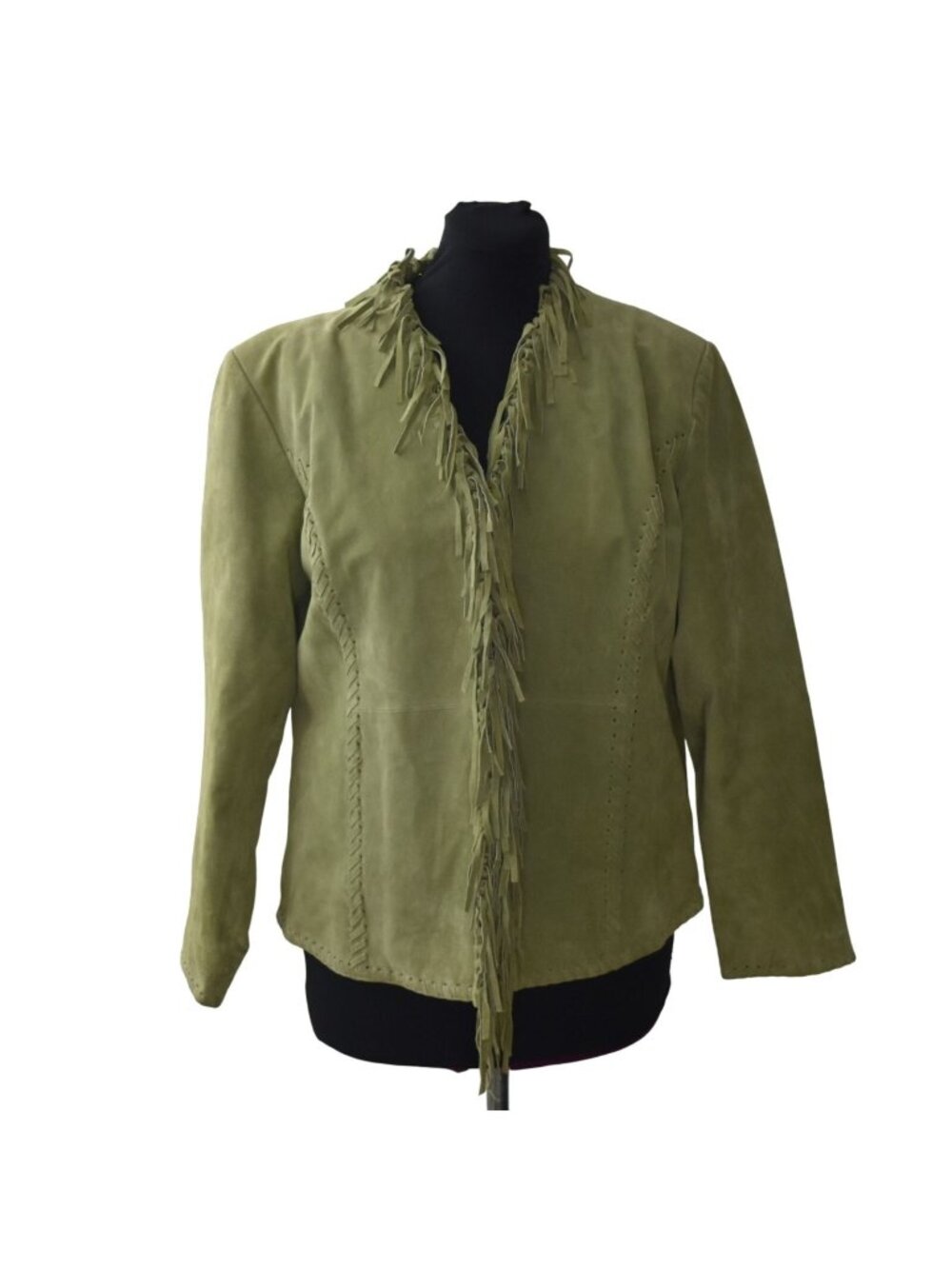Chicos Design Suede Leather Jacket Womens 16 Chicos 3 Dallas Green Fringe